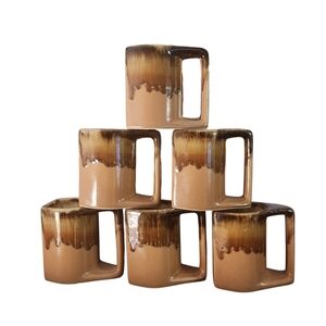 Padilla Drip Pottery Mugs Stacking Set of 6 Blue Brown Ceramic Glazed Vintage